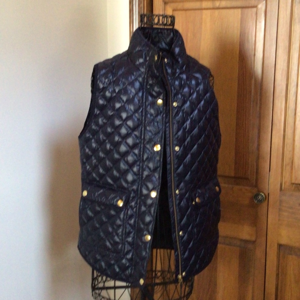J Crew Navy Patent Down Filled vest, XS - Picture 1 of 8